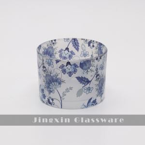 Blå blomst sylinder glass lysestake for stort stearinlys